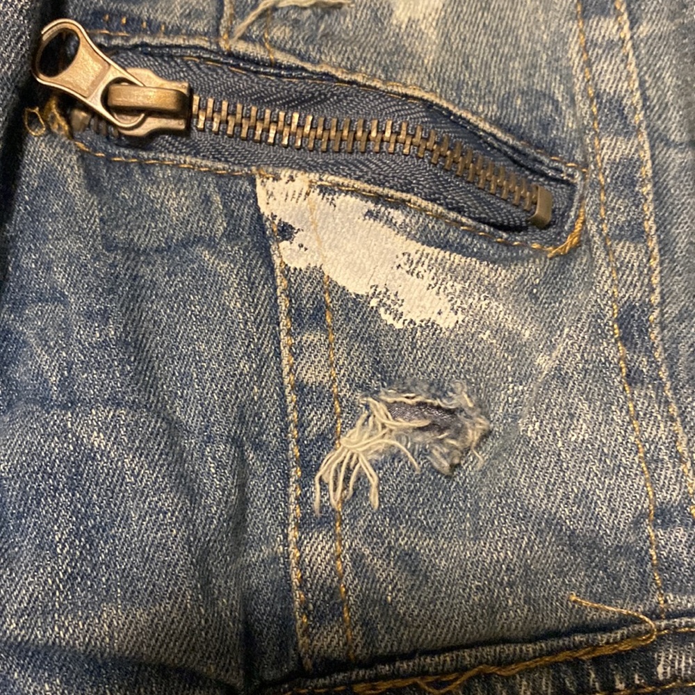 Miss Lili Blue Distressed Customized Splattered Paint Jean Vest Jacket - Picture 8 of 11